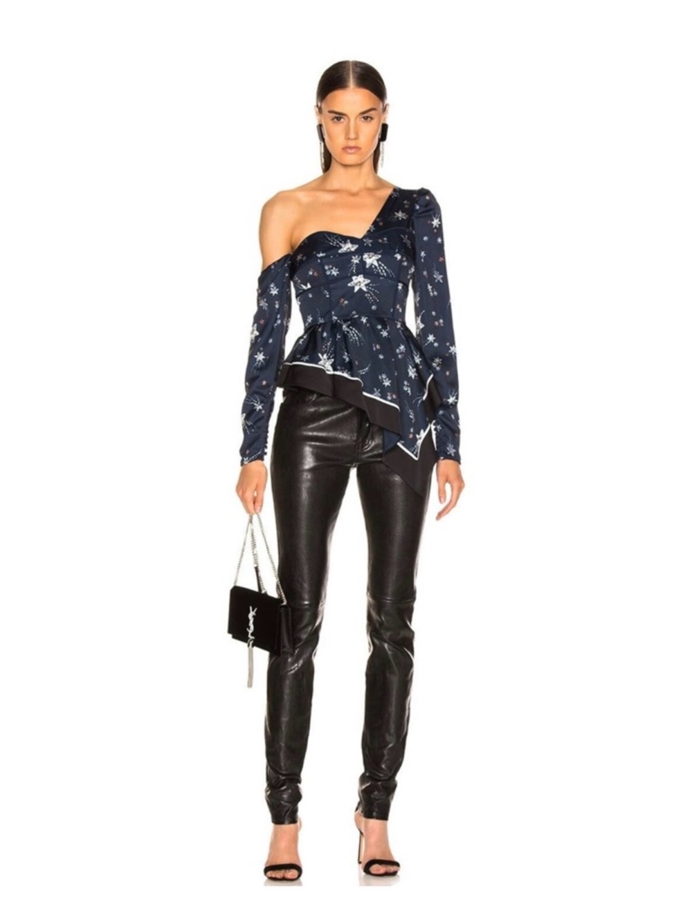 Self-Portrait Navy Star-Print One-Shoulder Top